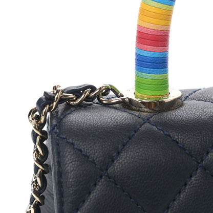 Chanel Goatskin Quilted Extra Mini Rainbow Coco Handle Flap Navy Blue 11 of 11