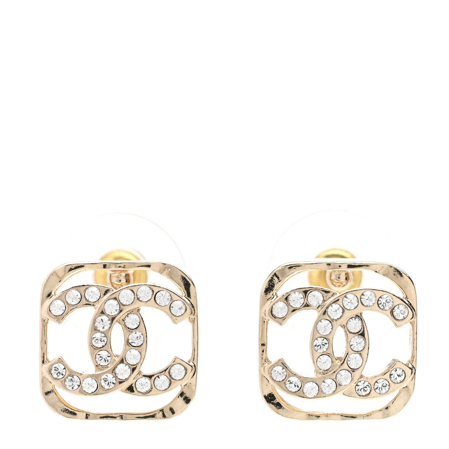 Crystal Square CC Earrings Gold