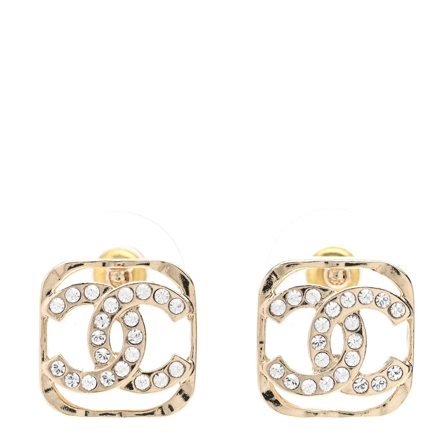 Chanel Crystal Square CC Earrings Gold 1 of 5