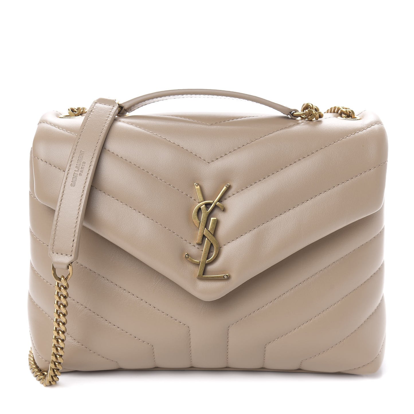 Calfskin Y Quilted Monogram Small Loulou Chain Satchel Dark Beige