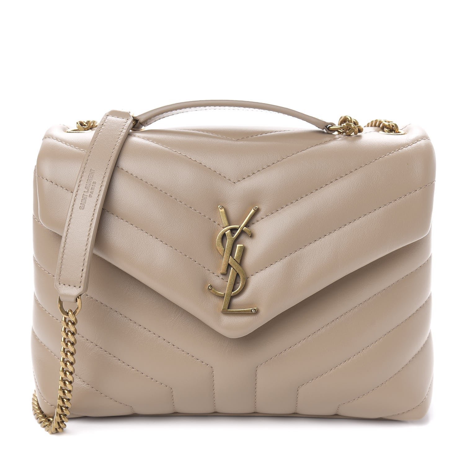 Saint Laurent Calfskin Y Quilted Monogram Small Loulou Chain Satchel Dark Beige 1 of 10