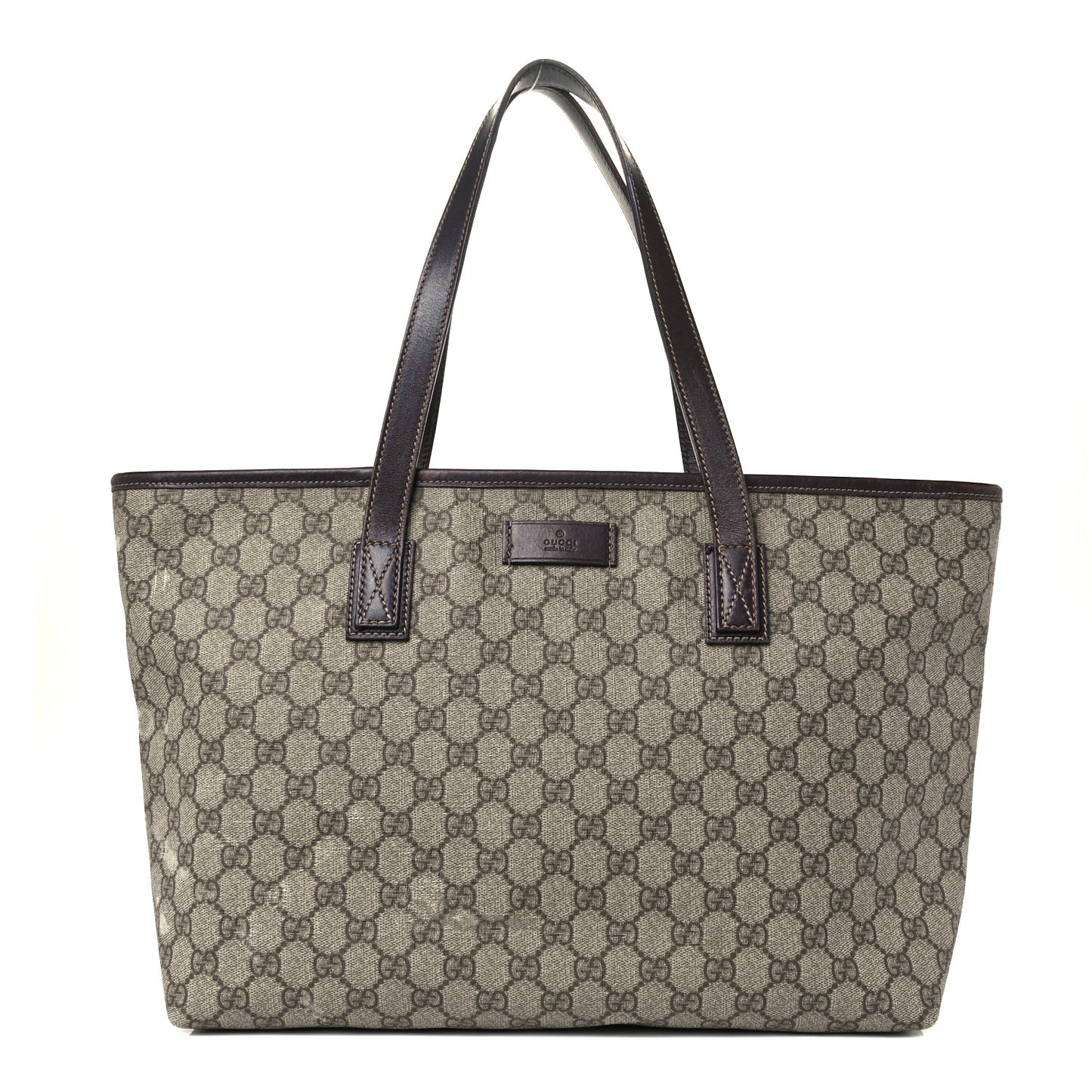 GG Supreme Monogram Medium Zippered Shopping Tote Dark Brown