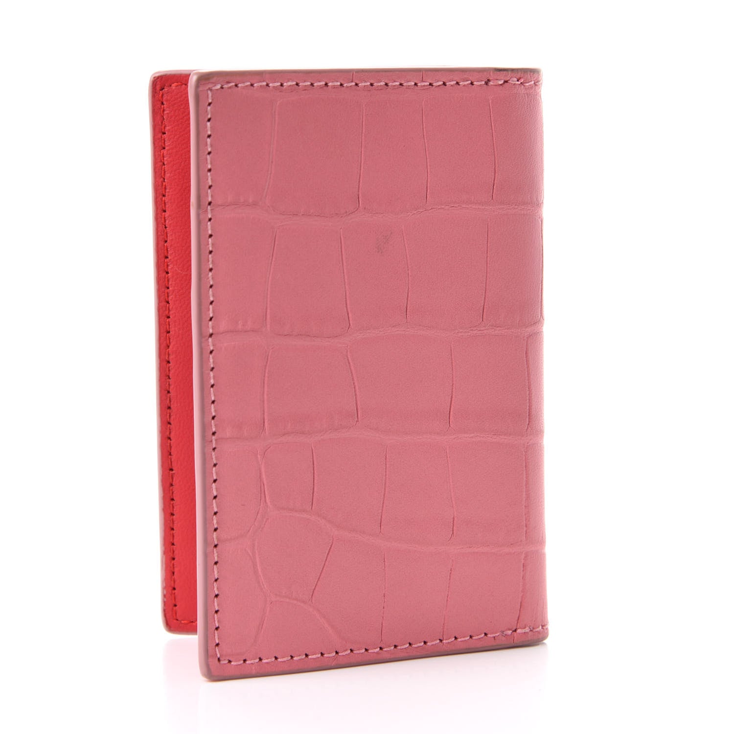 Alexander McQueen Calfskin Croc Embossed Skull Pocket Organizer Pink 3 of 8