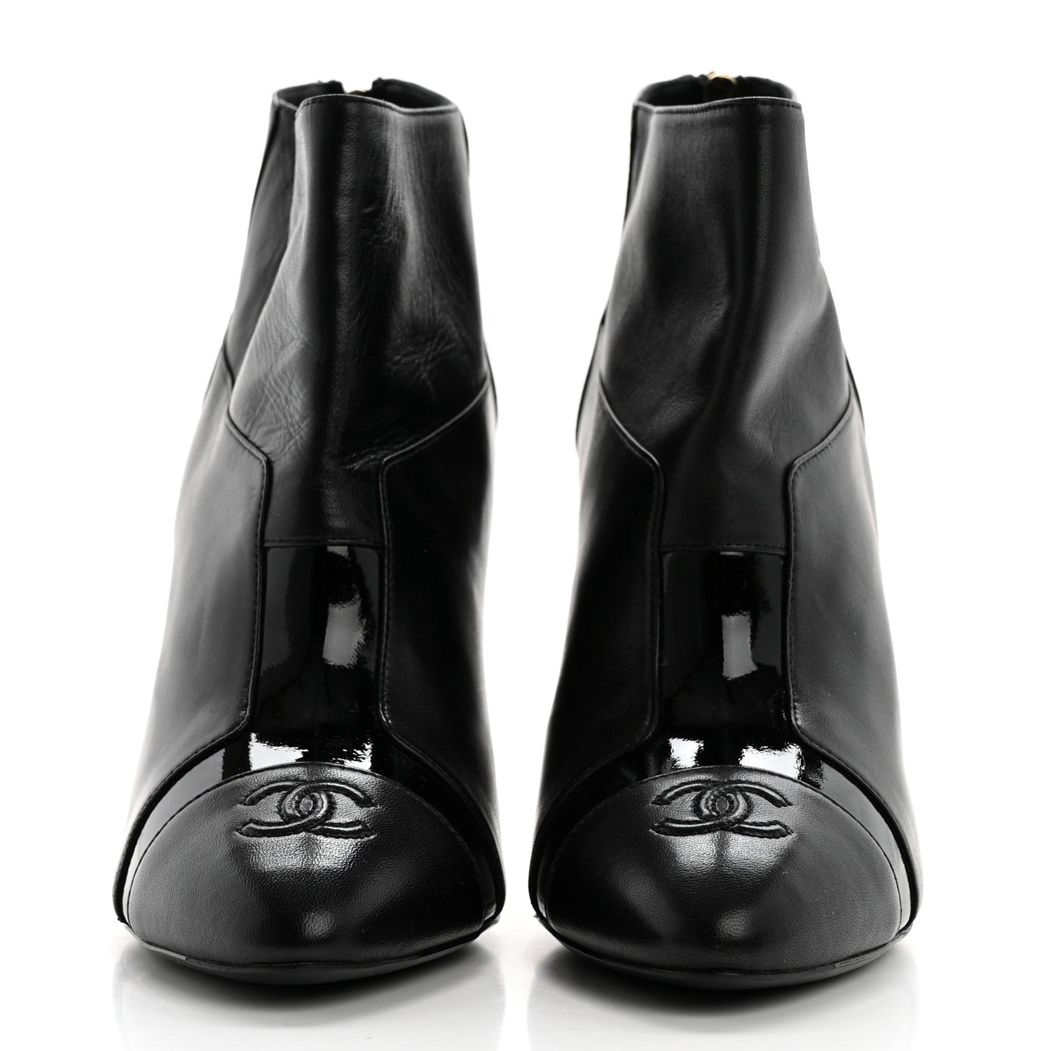 Chanel Patent Lambskin CC Cap Toe Ankle Booties 39 Black 2 of 9