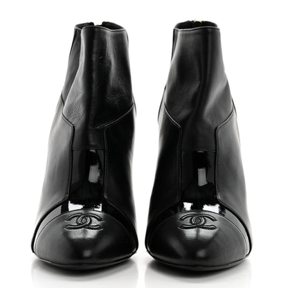 Chanel Patent Lambskin CC Cap Toe Ankle Booties 39 Black 2 of 9