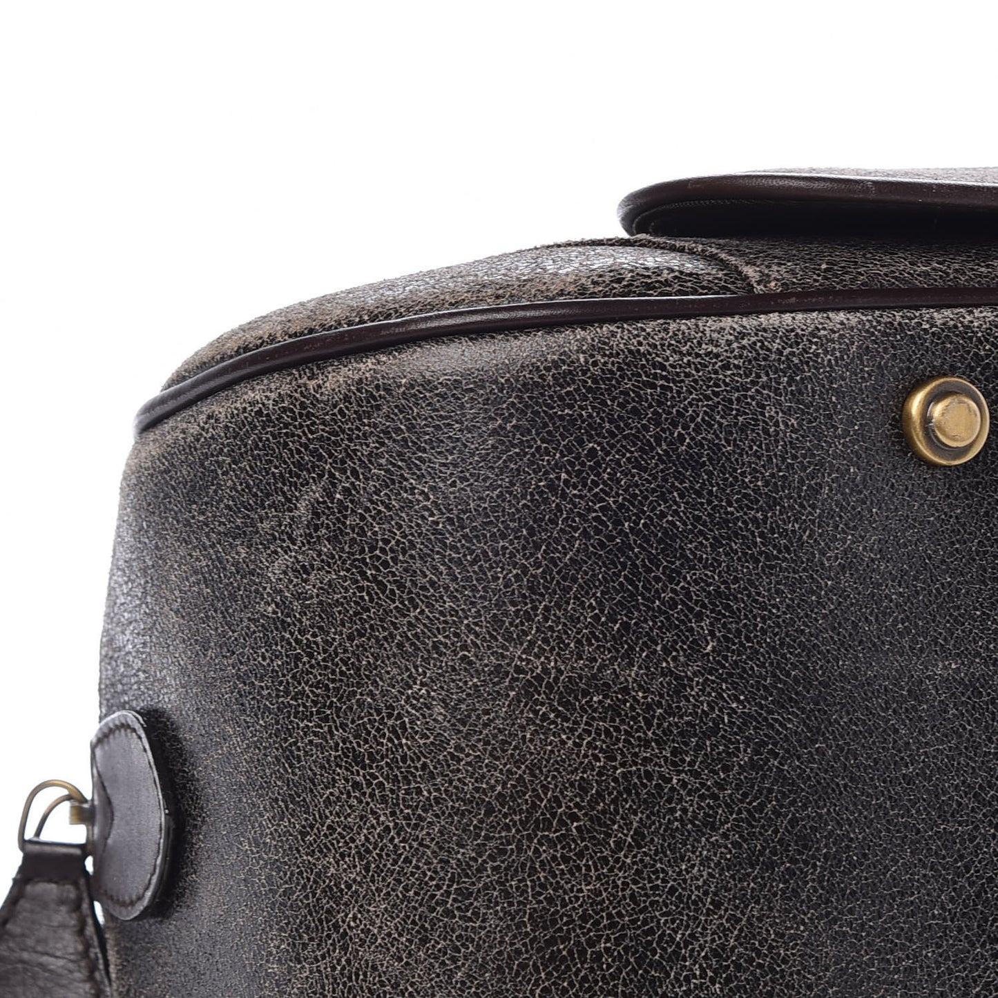 Distressed Calfskin Saddle Bowler Brown