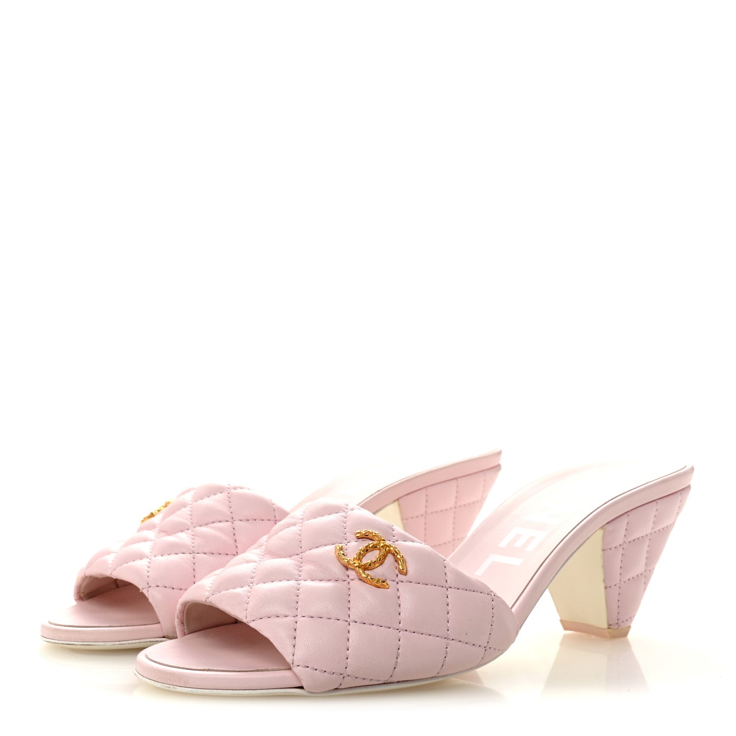 Lambskin Quilted Textured CC Mules 40.5 Light Pink