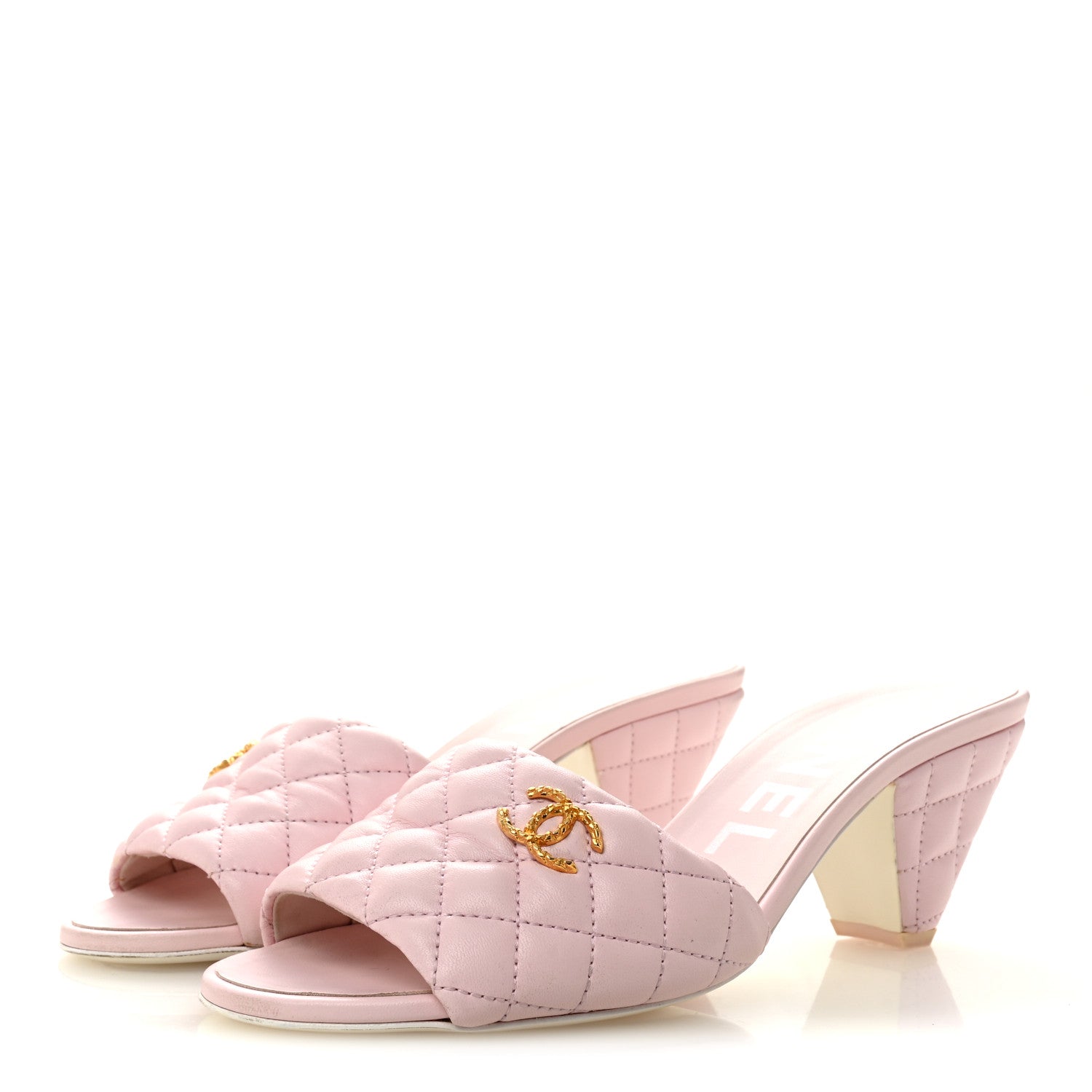 Chanel Lambskin Quilted Textured CC Mules 40.5 Light Pink 4 of 12