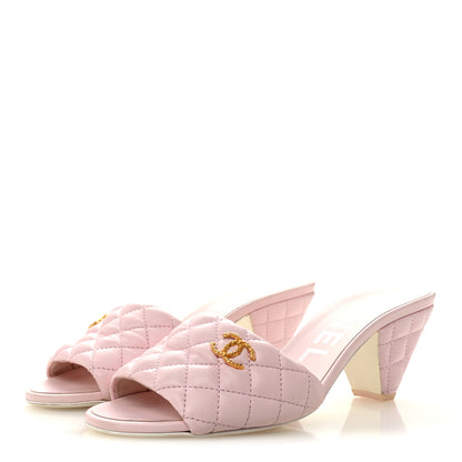 Chanel Lambskin Quilted Textured CC Mules 40.5 Light Pink 4 of 12