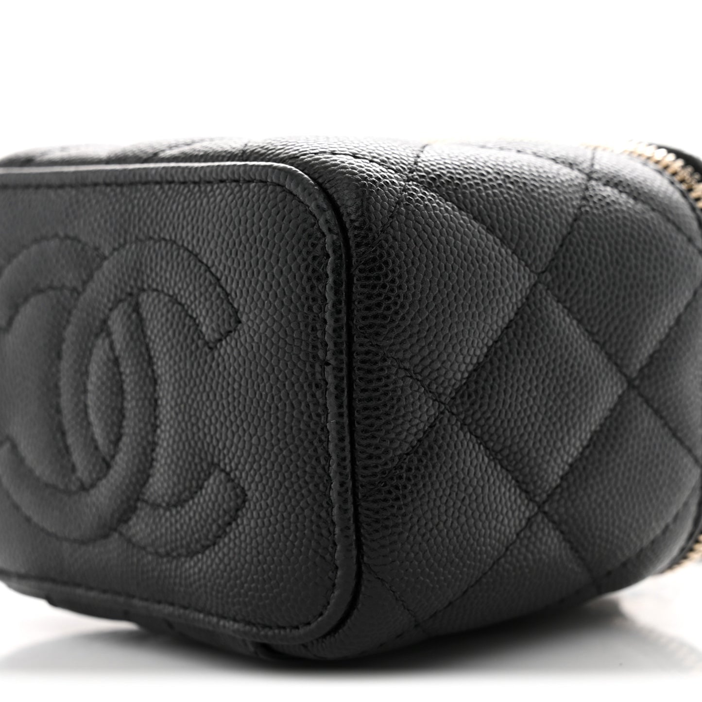 Caviar Quilted Mini Vanity Case With Chain Black
