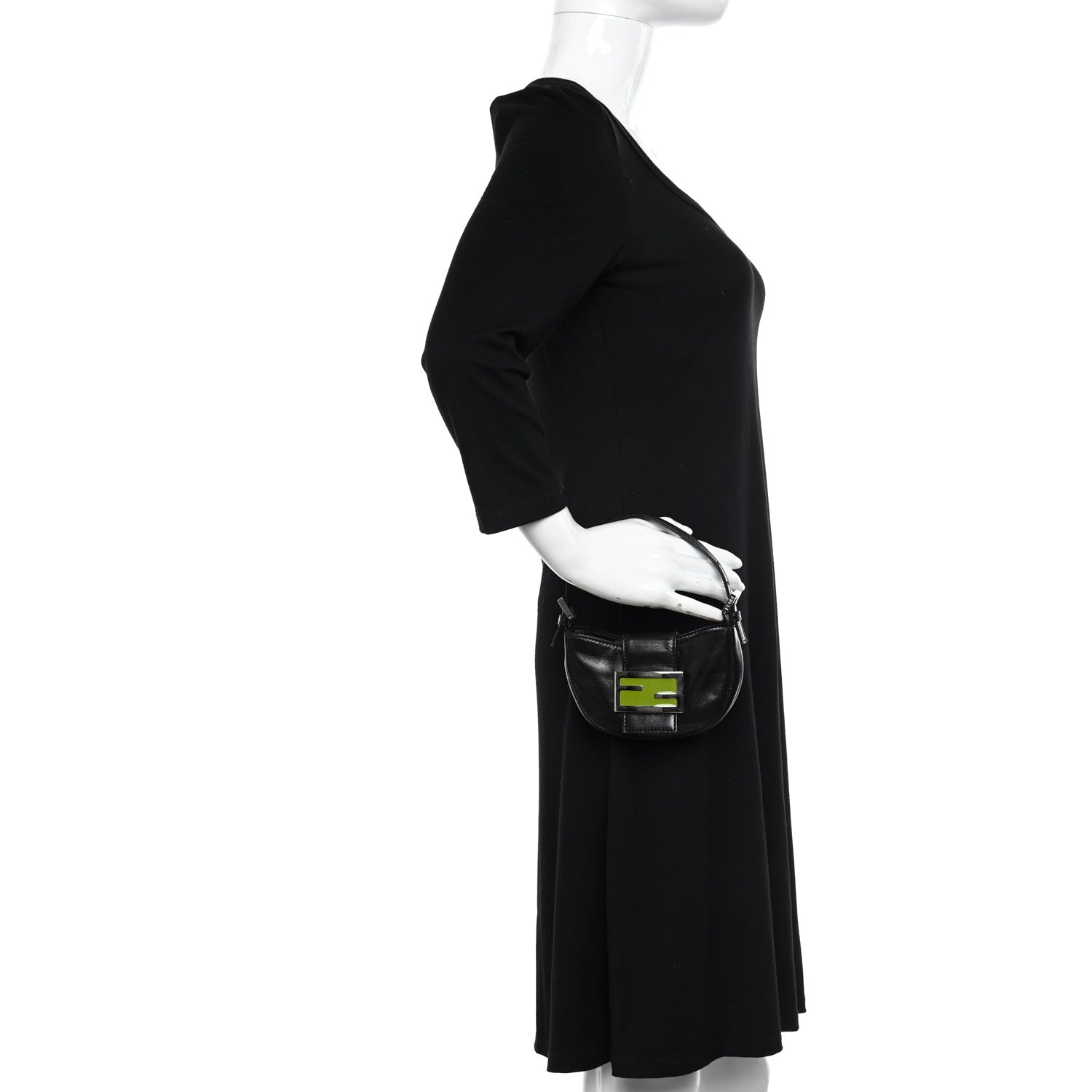 Fendi Nappa Mini Half Moon Baguette Black Green 2 of 9