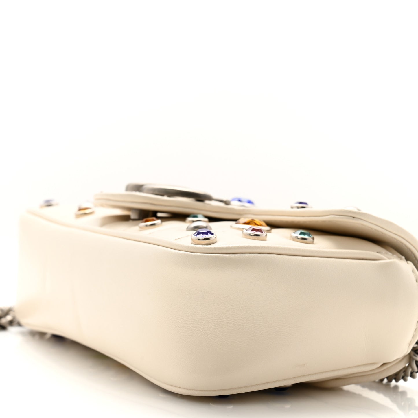 Calfskin Crystal Matelasse Aria Super Mini GG Marmont Shoulder Bag Mystic White Multicolor