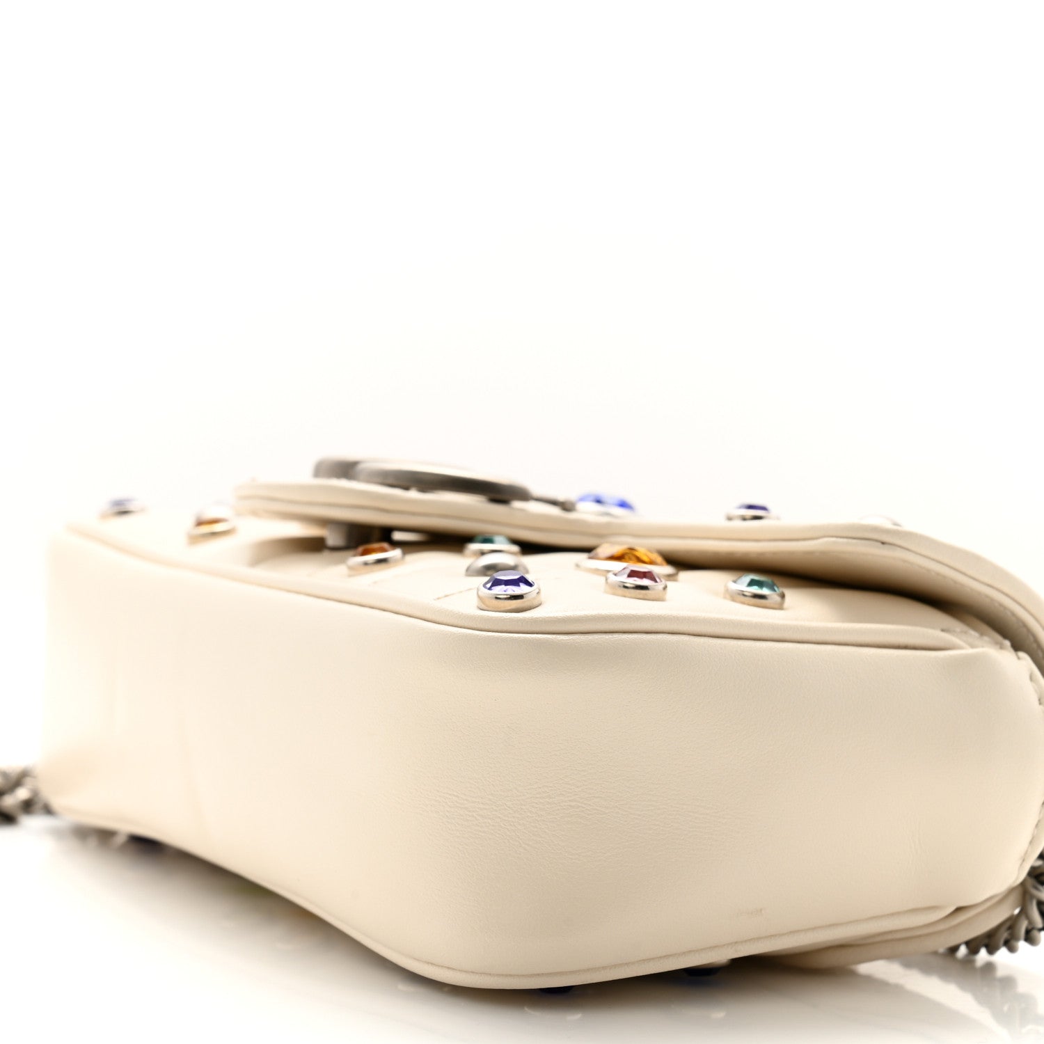 Gucci Calfskin Crystal Matelasse Aria Super Mini GG Marmont Shoulder Bag Mystic White Multicolor 10 of 11