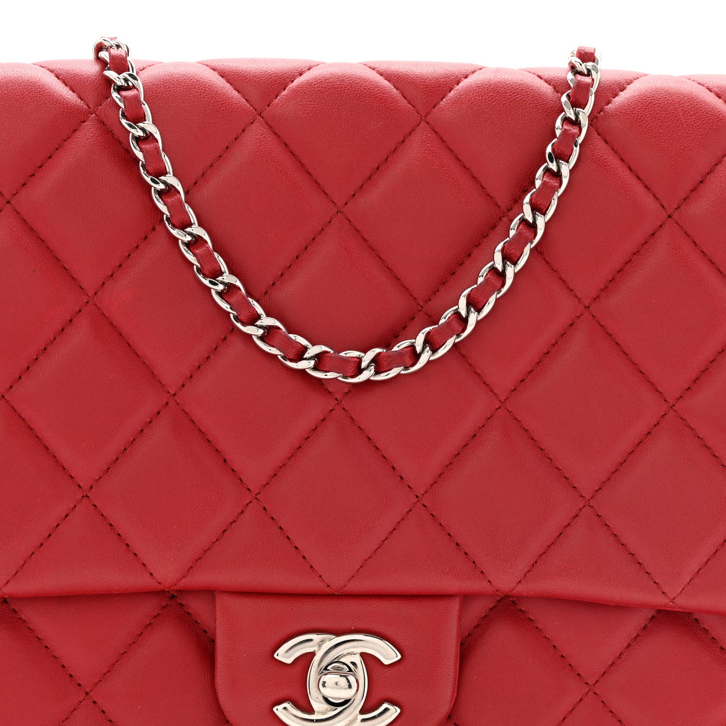 Lambskin Quilted Clutch With Chain Flap Red