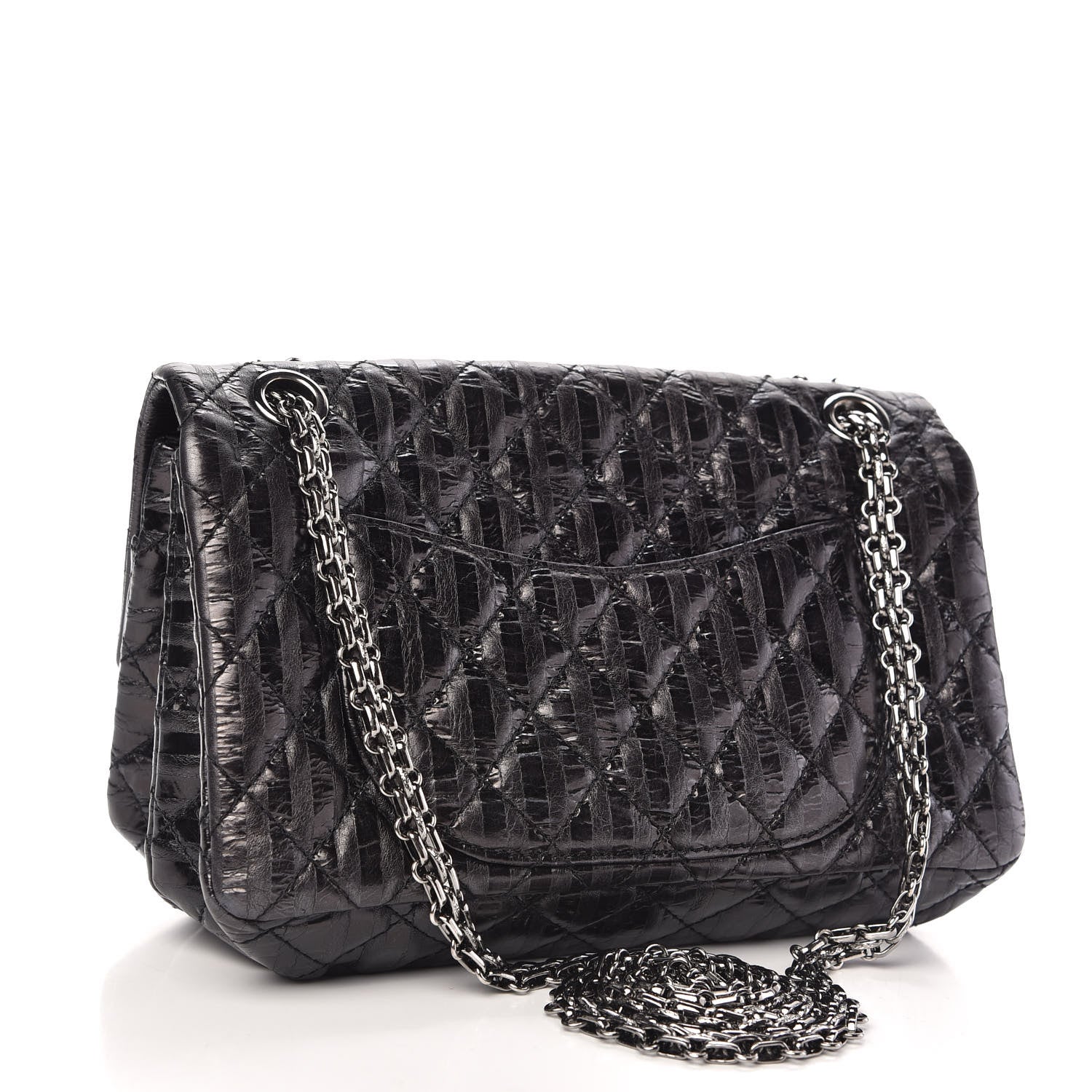 Chanel Metallic Aged Calfskin Striped Accordion Reissue 2.55 Flap Black 3 of 10