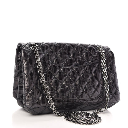 Chanel Metallic Aged Calfskin Striped Accordion Reissue 2.55 Flap Black 3 of 10