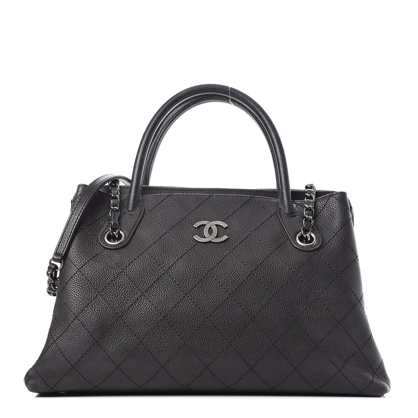 Grained Vegetal Calfskin Small Urban Shopping Tote Black