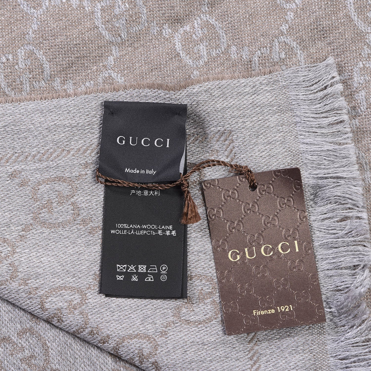 Gucci Wool Silk Monogram Fringe Scarf Natural 5 of 5