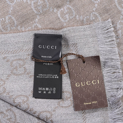 Gucci Wool Silk Monogram Fringe Scarf Natural 5 of 5