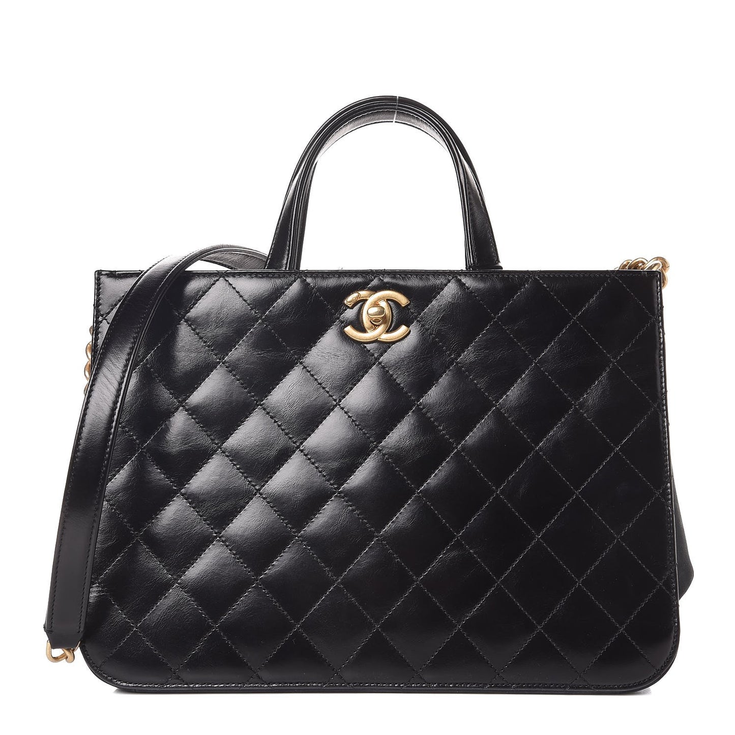 Glazed Iridescent Calfskin Quilted Tote Black