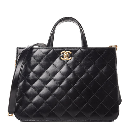 Chanel Glazed Iridescent Calfskin Quilted Tote Black 1 of 10