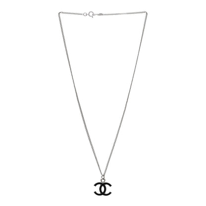 Chanel Enamel CC Pendant Necklace Black Silver 2 of 3