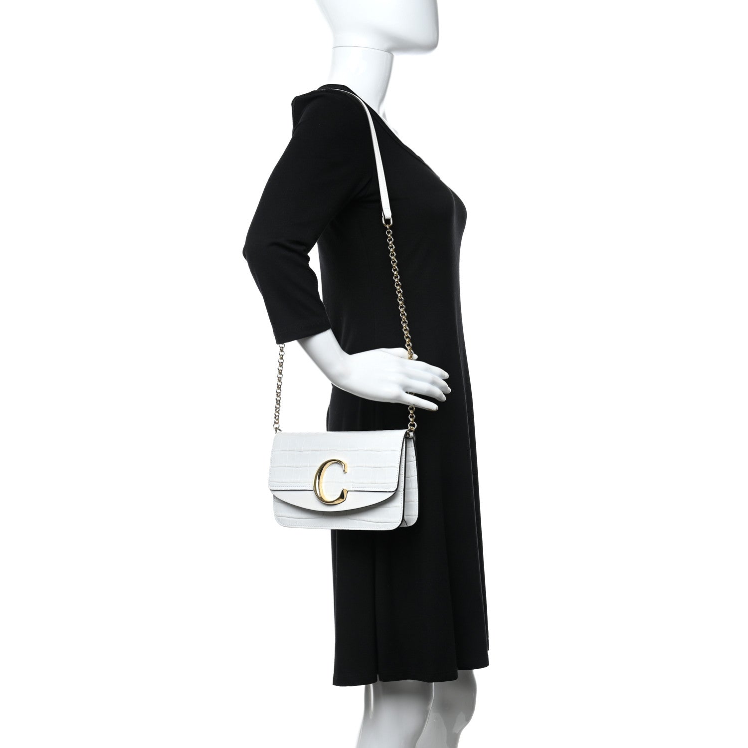 Chloe Calfskin Crocodile Embossed C Clutch With Chain White 2 of 13