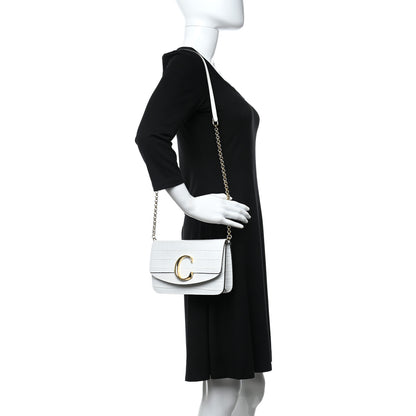 Chloe Calfskin Crocodile Embossed C Clutch With Chain White 2 of 13