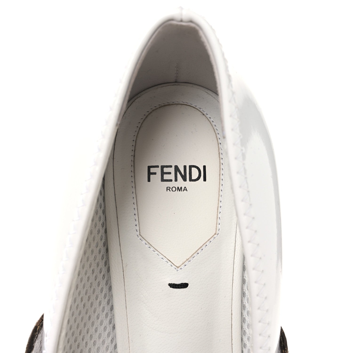 Fendi Glossy Neoprene Glazed Fabric FF FFrame Court Mary Jane Pumps 39 White Tobacco Moro 9 of 11