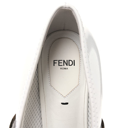 Fendi Glossy Neoprene Glazed Fabric FF FFrame Court Mary Jane Pumps 39 White Tobacco Moro 9 of 11