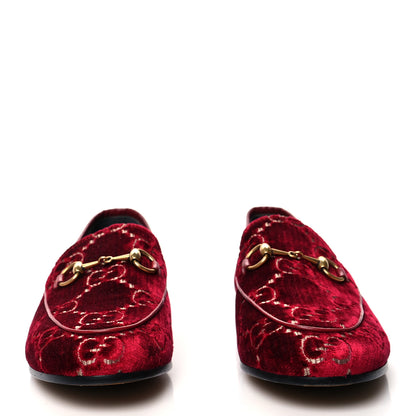 Gucci Velvet GG Monogram Horsebit Womens Jordaan Loafers 37.5 Red Cipria 2 of 8
