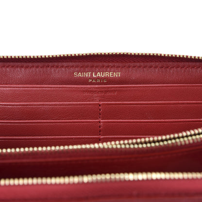 Saint Laurent Lambskin Matelasse Monogram Vicky Zip Around Wallet Rouge Eros 7 of 13