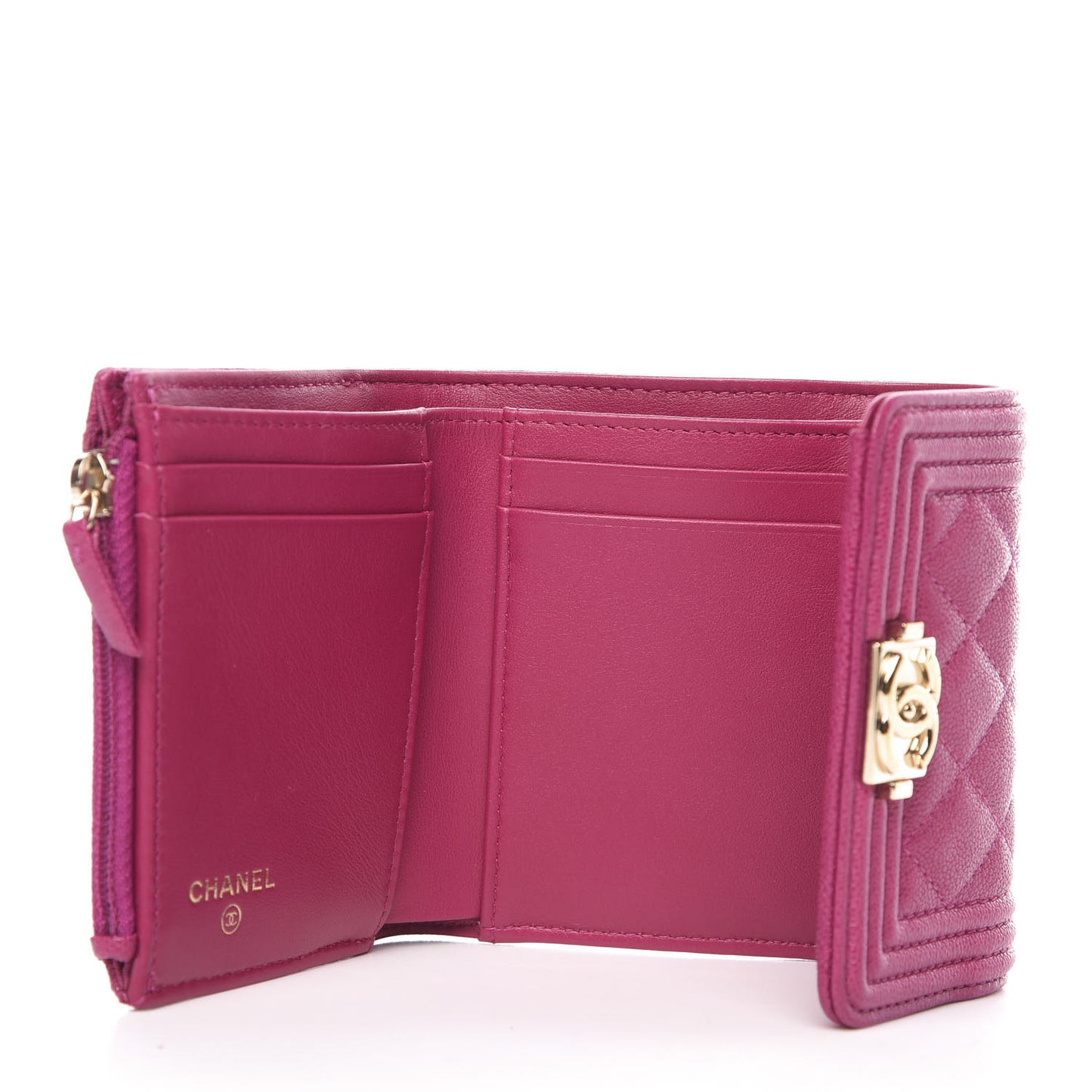 Caviar Quilted Compact Boy Wallet Dark Pink