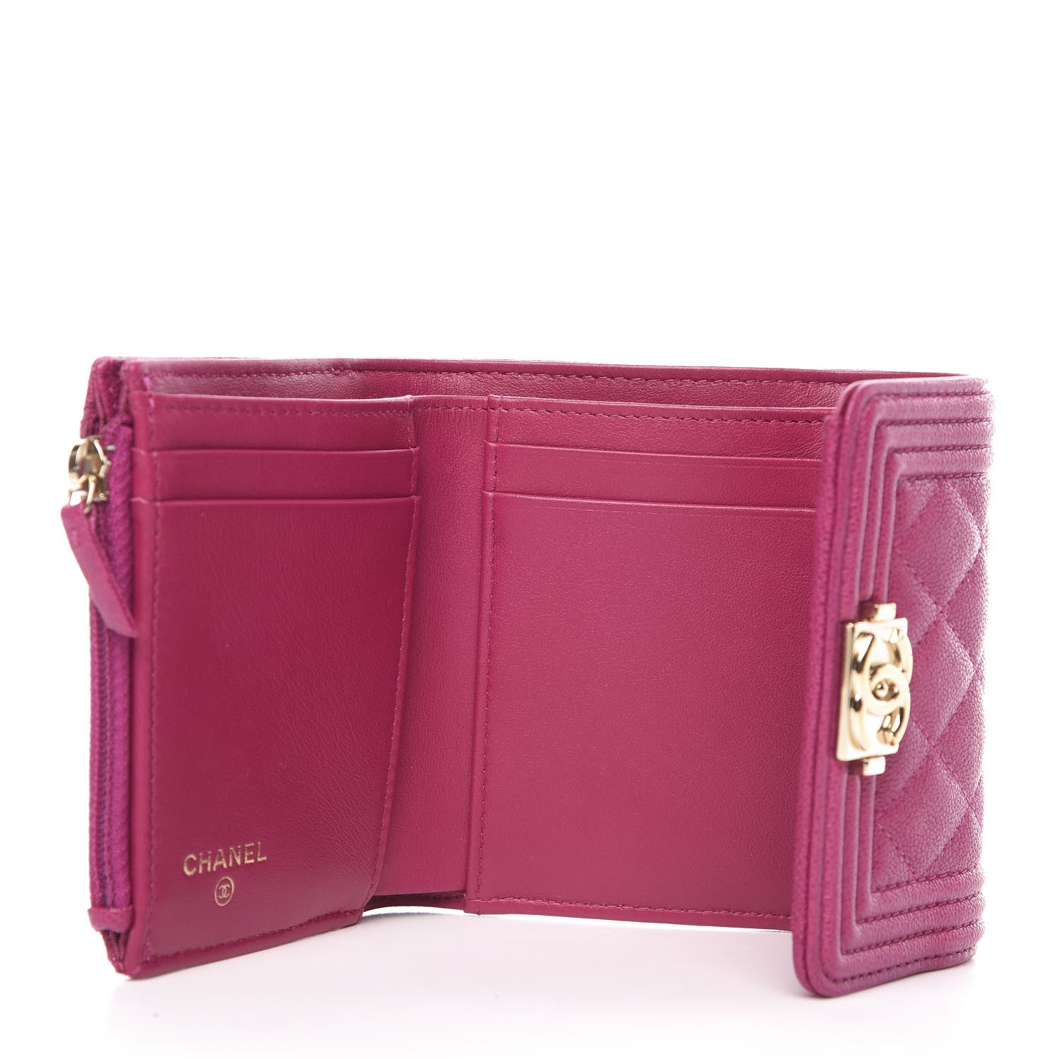 Chanel Caviar Quilted Compact Boy Wallet Dark Pink 6 of 7