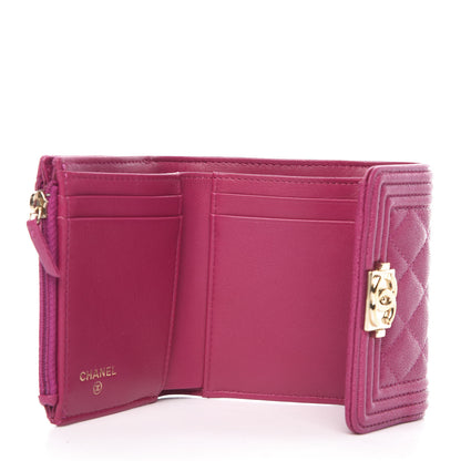 Chanel Caviar Quilted Compact Boy Wallet Dark Pink 6 of 7