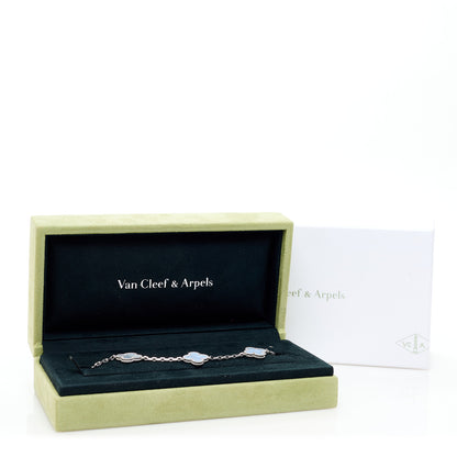 Van Cleef & Arpels 18K White Gold Chalcedony 5 Motifs Vintage Alhambra Bracelet 2 of 9