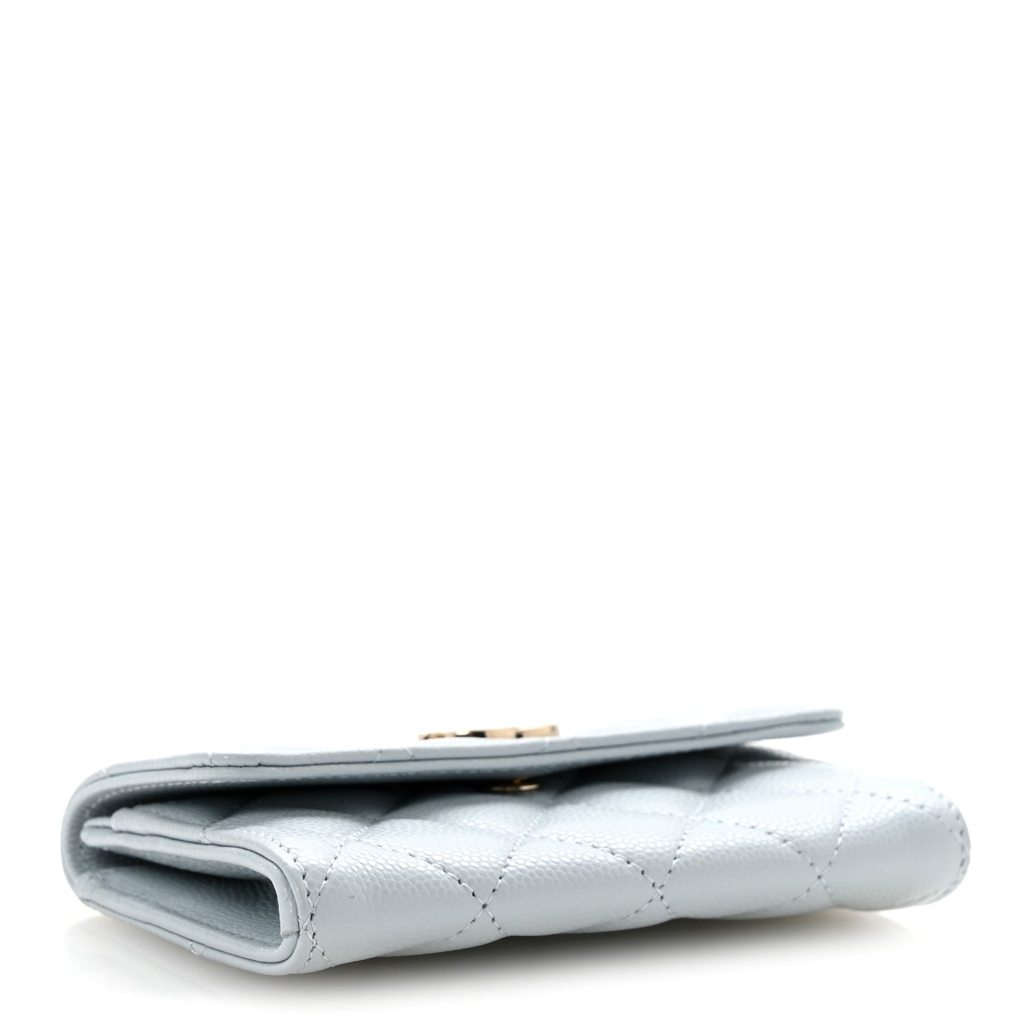 Caviar Quilted Crystal CC Flap Card Holder Light Blue