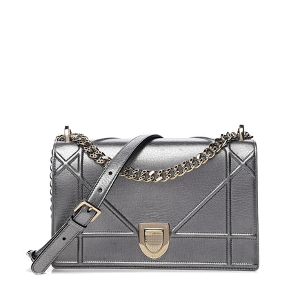 Christian Dior Metallic Grained Calfskin Medium Diorama Flap Bag Silver 1 of 10