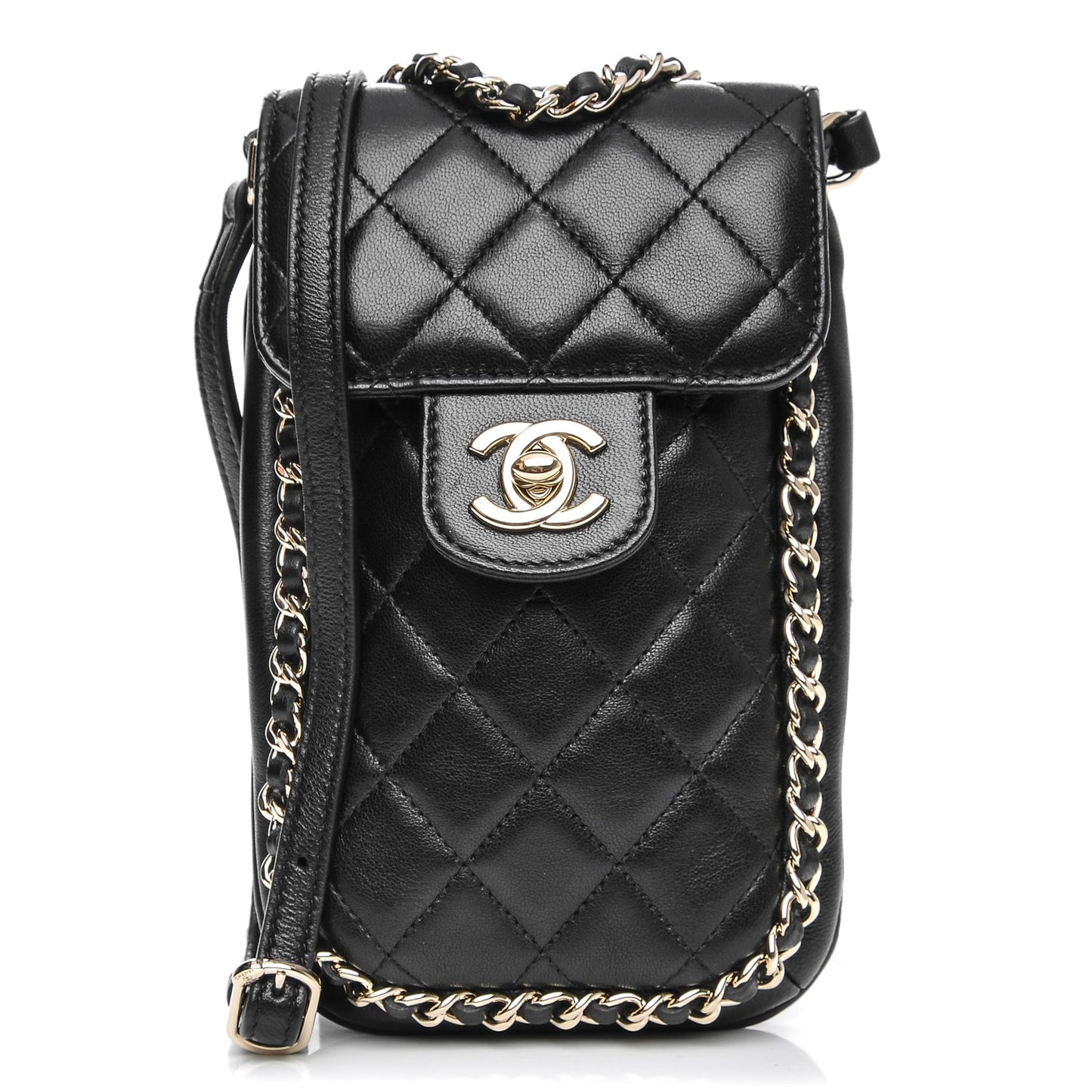 Lambskin Quilted Clutch With Chain Black