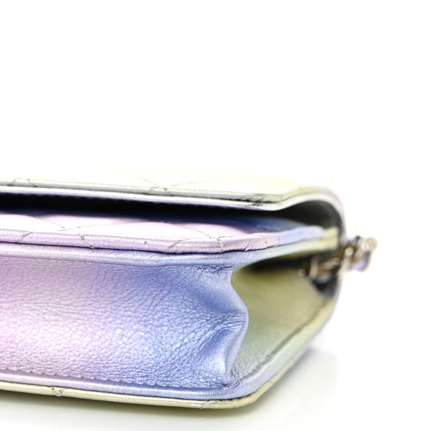 Chanel Gradient Metallic Calfskin Quilted Wallet On Chain WOC Silver Blue Yellow Purple 11 of 12