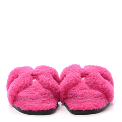 Hermes Woolskin Oran Sandals 37 Rose Fuchsia 2 of 4