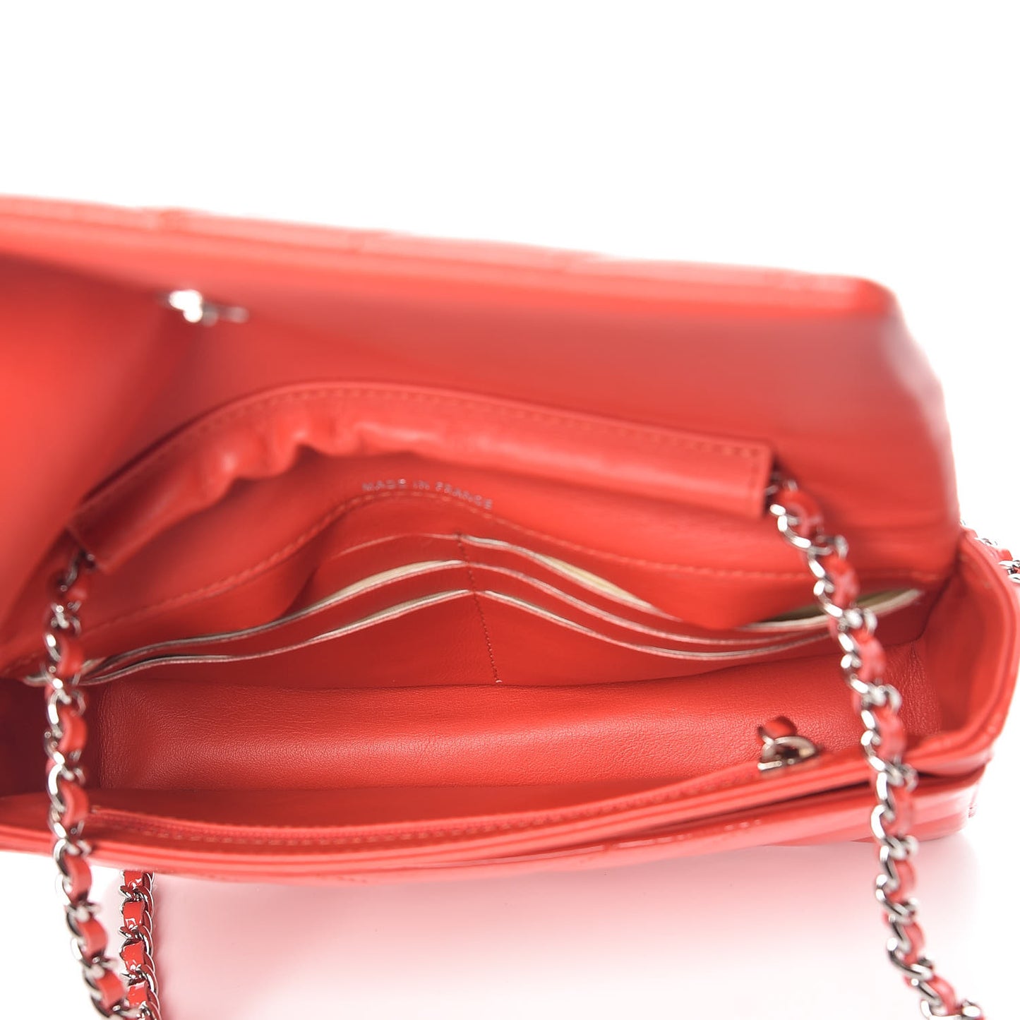 Patent Calfskin Chevron Quilted Wallet On Chain WOC Red