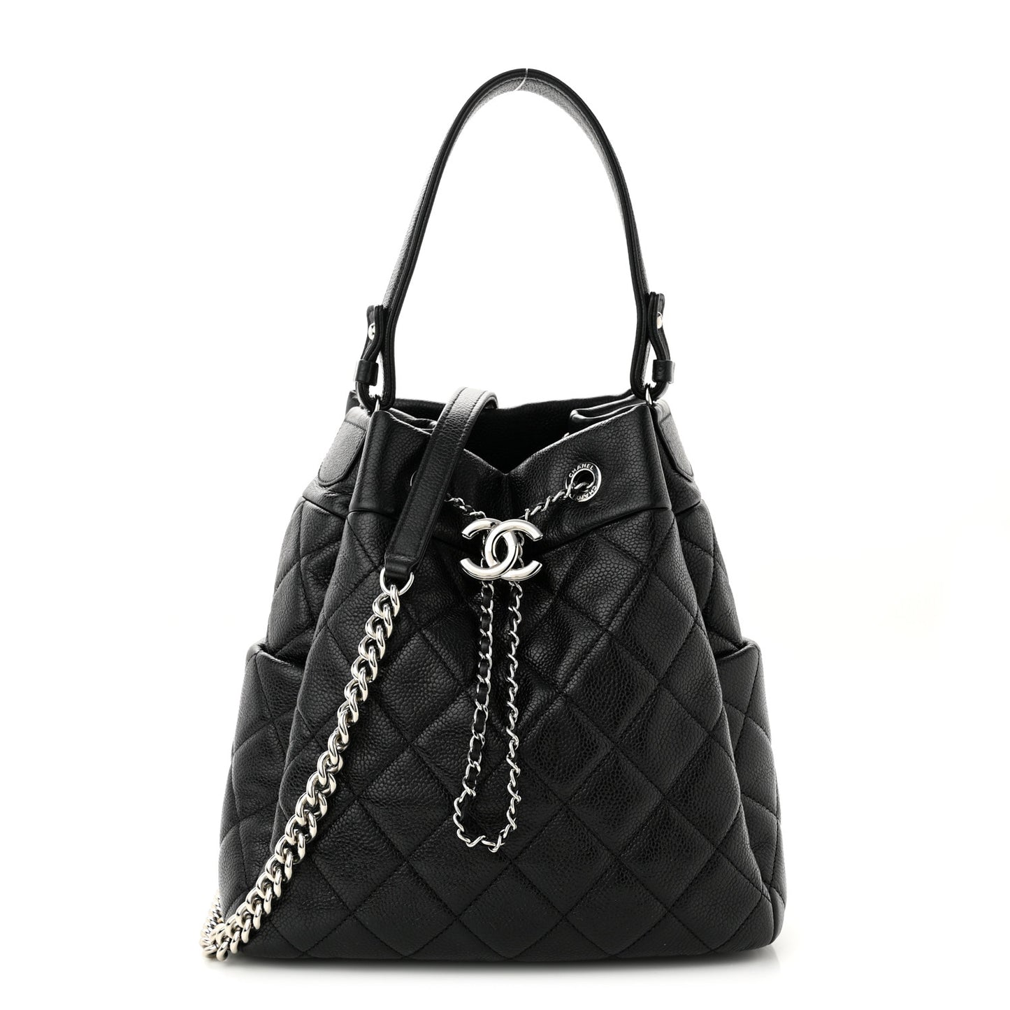 Caviar Quilted Small Chain Bucket Bag Black