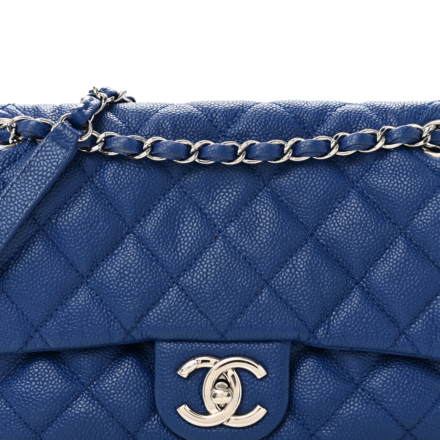 Chanel Caviar Quilted Medium Easy Flap Blue 8 of 12