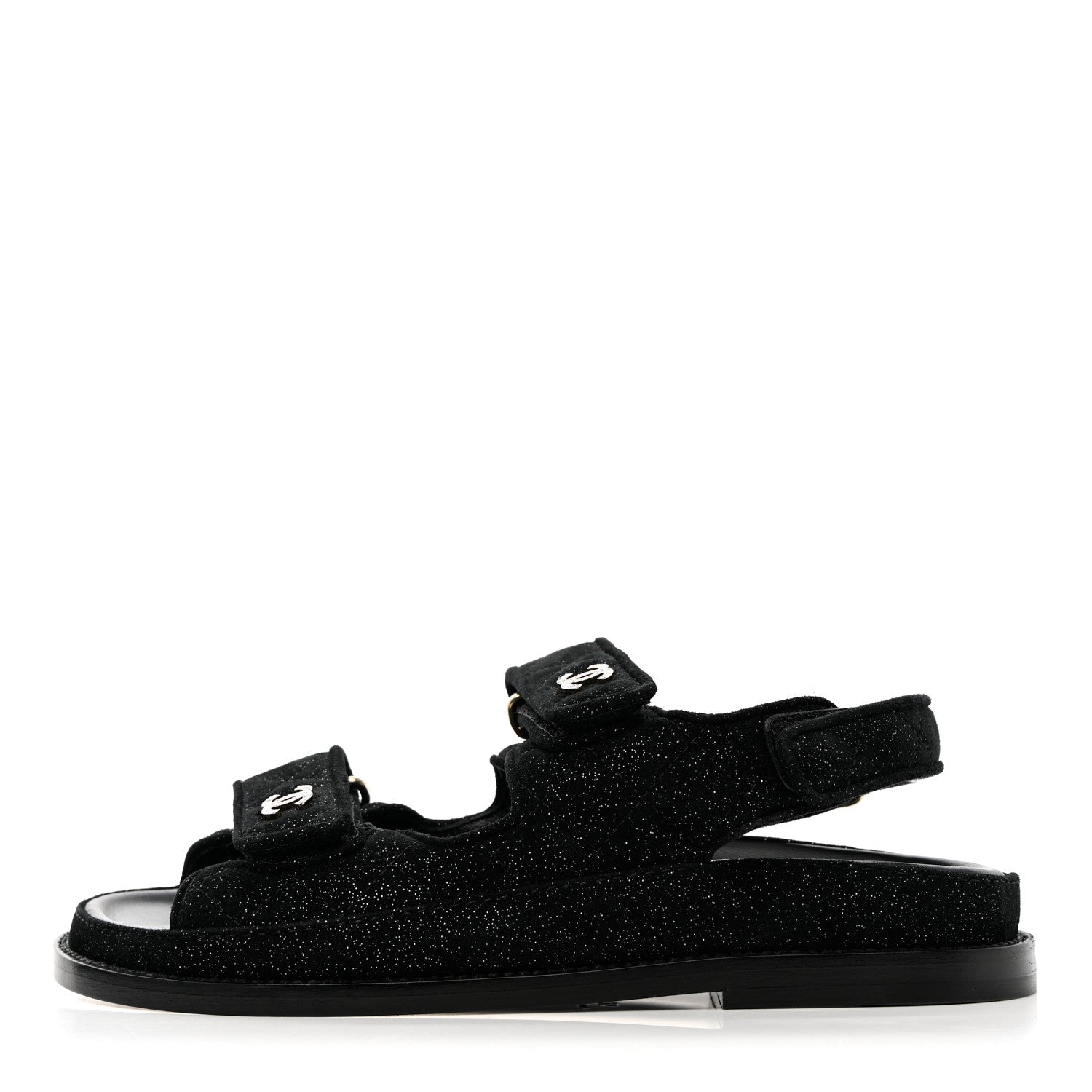 Chanel Suede Calfskin Glitter Crystal Velcro Dad Sandals 35 Black 1 of 10