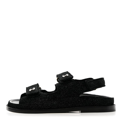 Chanel Suede Calfskin Glitter Crystal Velcro Dad Sandals 35 Black 1 of 10