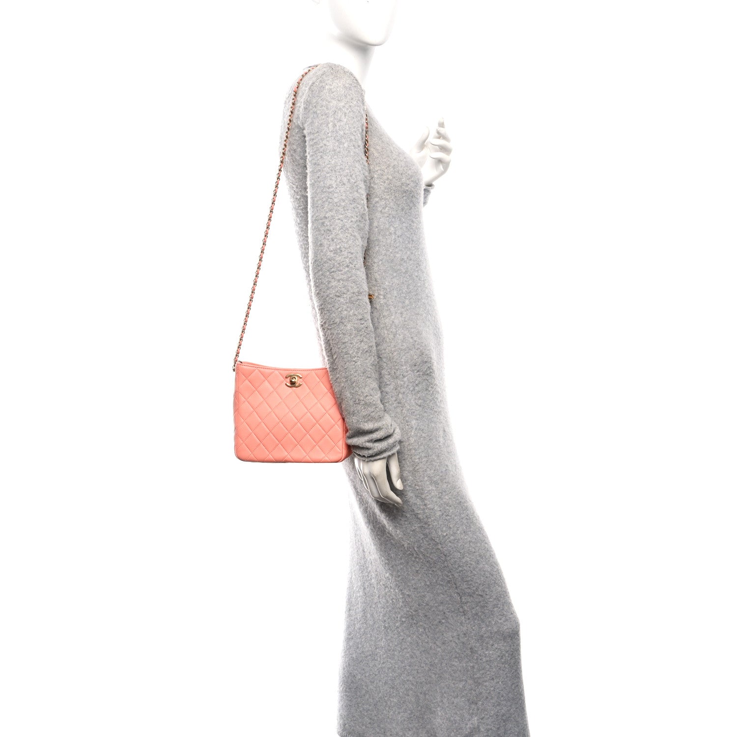 Chanel Lambskin Quilted Small Pearl Crush Hobo  Coral 2 of 10