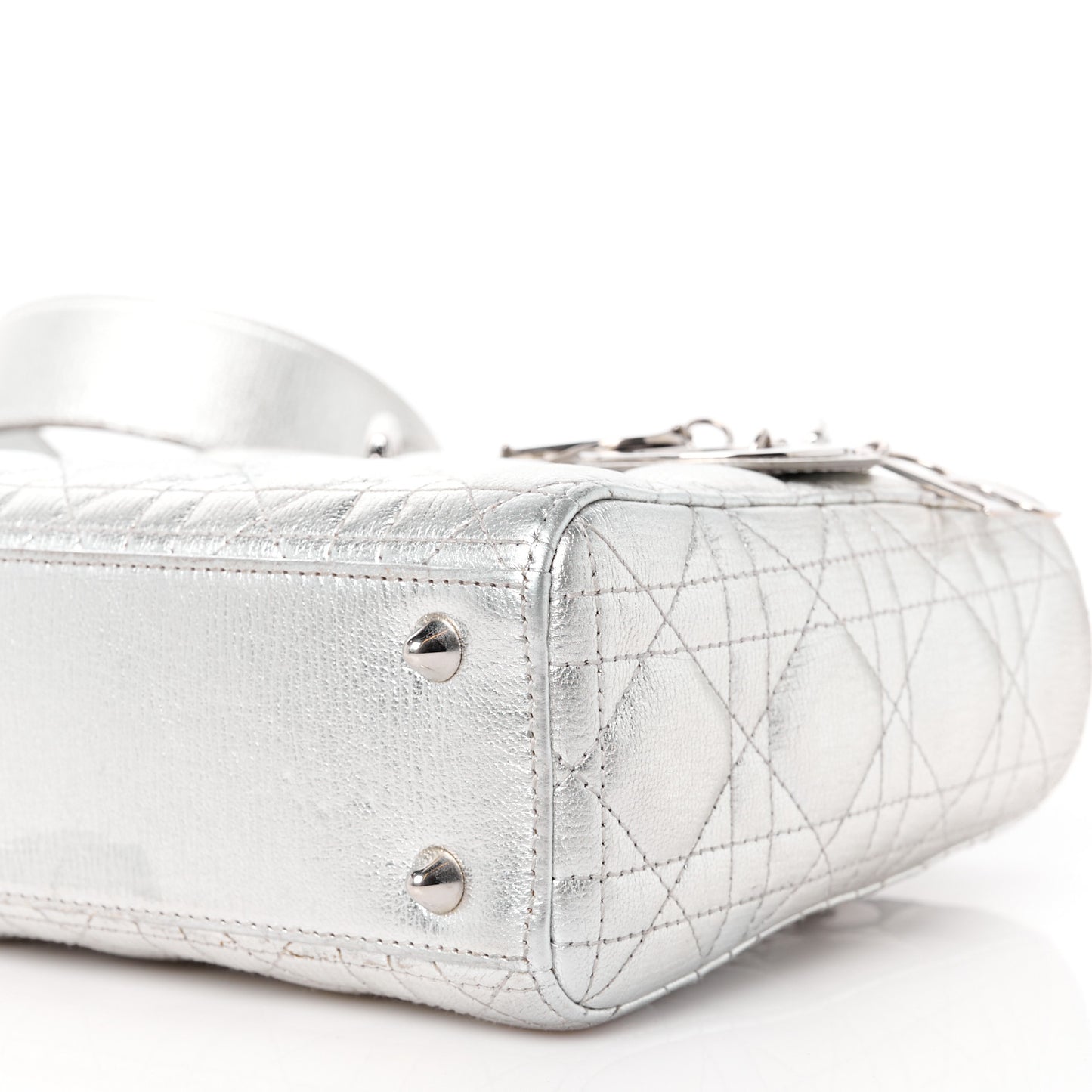 Metallic Grained Calfskin Cannage Small Lucky Badges My Lady Dior Silver