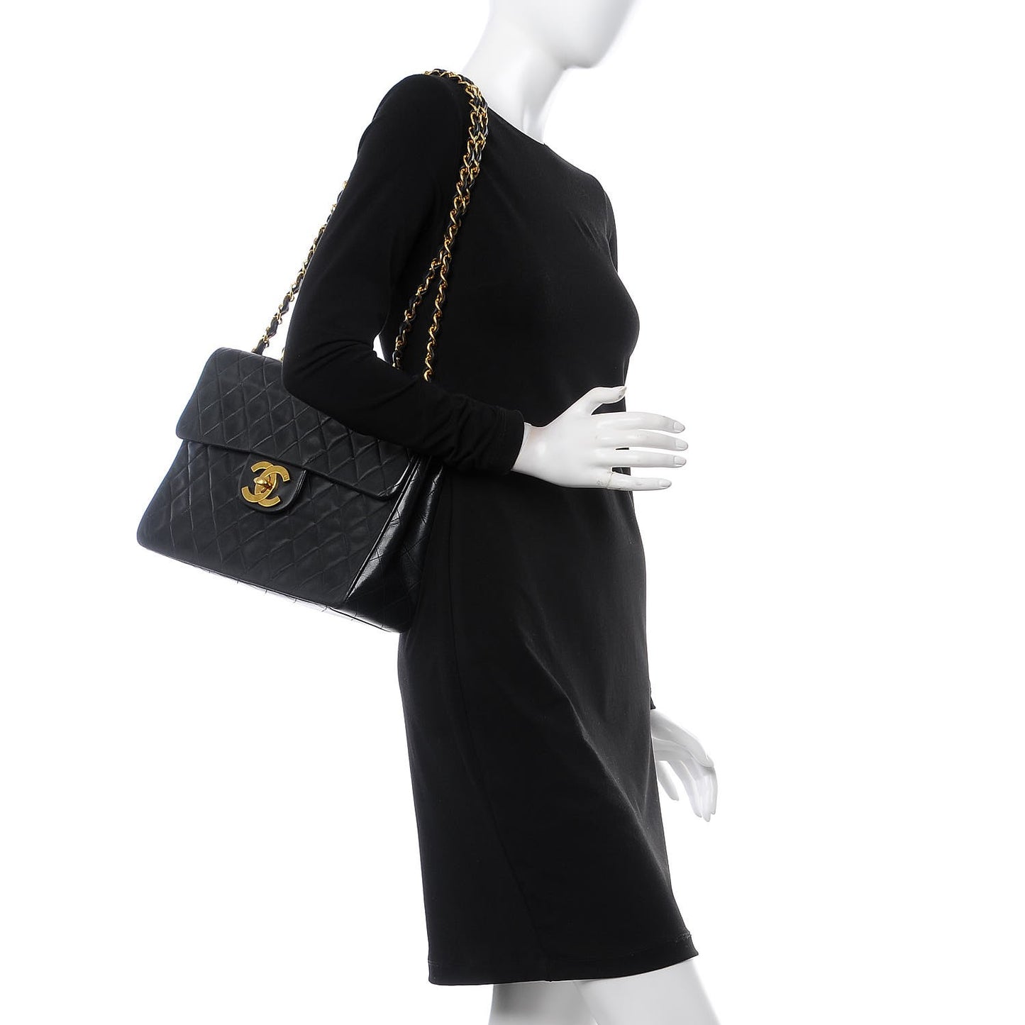 Lambskin Quilted XL Jumbo Single Flap Black