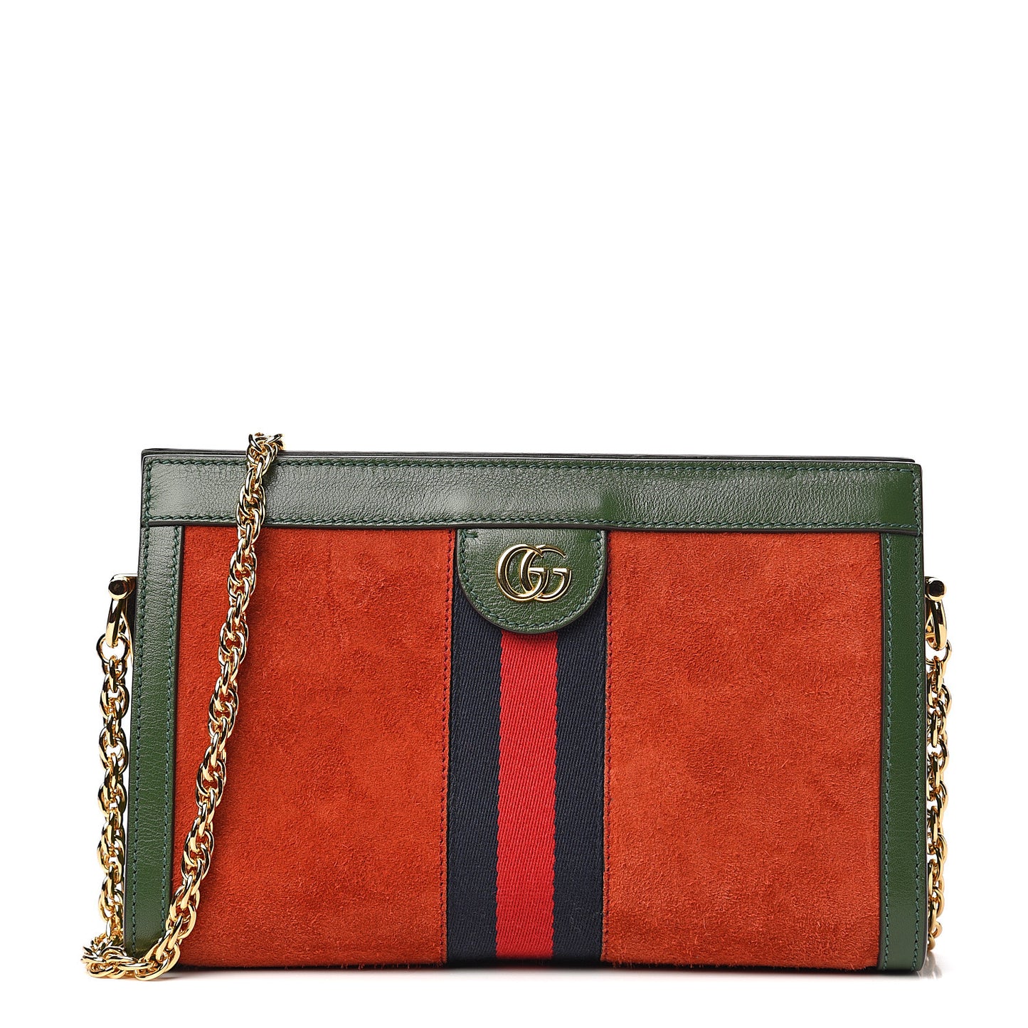 Suede Calfskin GG Web Small Ophidia Chain Shoulder Bag Brown Red Green